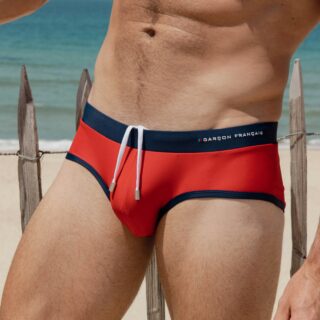 Garçon Français - Slip de bain rouge  broderie