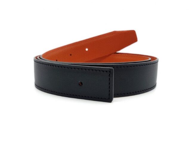 La Guêpe - Hermes compatible – bande de cuir réversible 32mm, noir lisse et orange grainé – 5002 Choisir