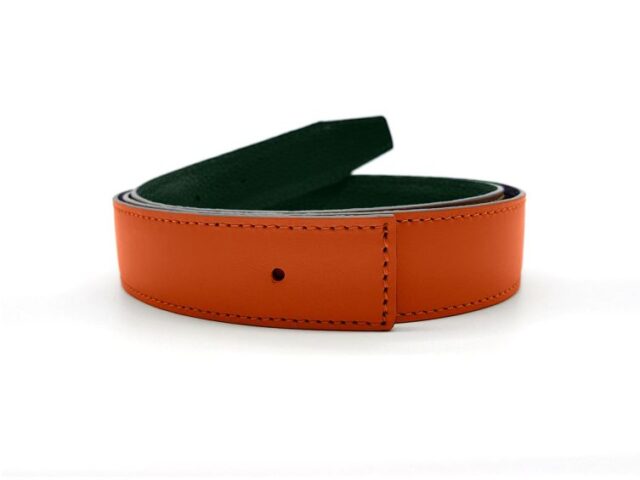 La Guêpe - Hermes compatible – bande de cuir réversible 32mm, orange lisse et vert grainé – 5002 Choisir