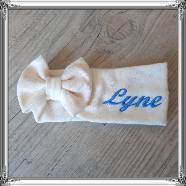 La Fabrique A DeDeuh - Bandeau jersey ajouré nœud personnalisé avec prénom brodé 3 couleurs