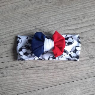 Bandeau Foot nœud Bleu Blanc Rouge en jersey extensible par la marque La Fabrique À DeDeuh La Fabrique À DeDeuh - Bandeau Foot nœud Bleu Blanc Rouge en jersey extensible