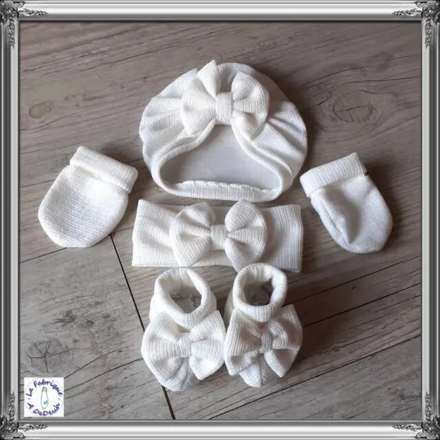 La Fabrique À DeDeuh - Ensemble Turban nœud + moufle + bandeau + chaussons assortis