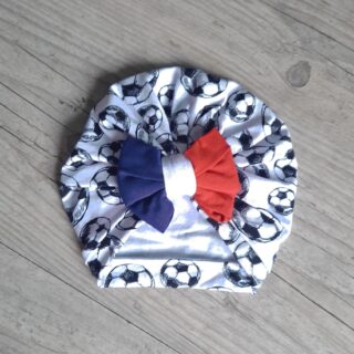 Turban Foot nœud Bleu Blanc Rouge en jersey extensible par la marque La Fabrique À DeDeuh La Fabrique À DeDeuh - Turban Foot nœud Bleu Blanc Rouge en jersey extensible