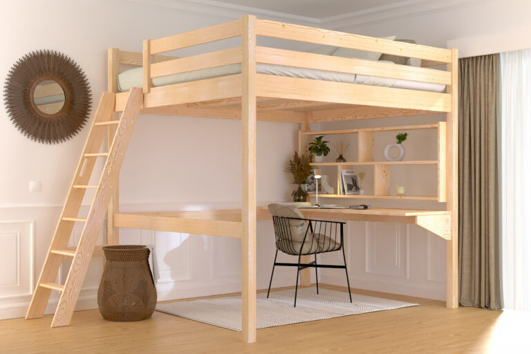 ABC MEUBLES - Lit mezzanine 2 places bois Sylvia 160x200 échelle inclinée