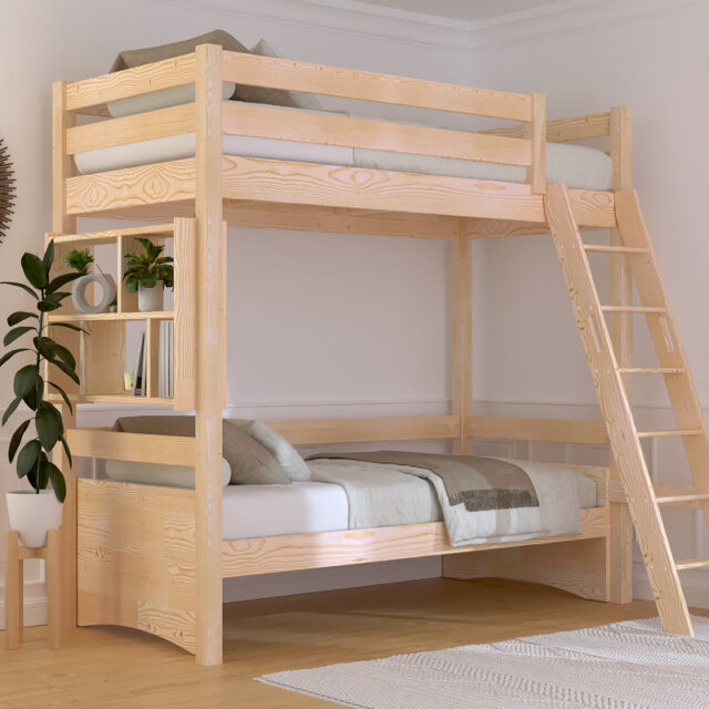 ABC MEUBLES - Lit mezzanine 1 place bois Sylvia 90x200 échelle inclinée