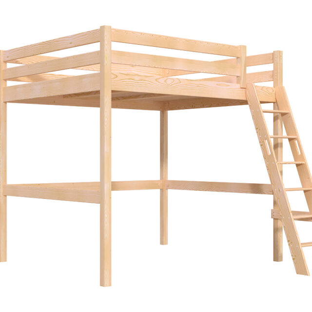 ABC MEUBLES - Lit mezzanine 2 places bois Sylvia 160x200 échelle inclinée