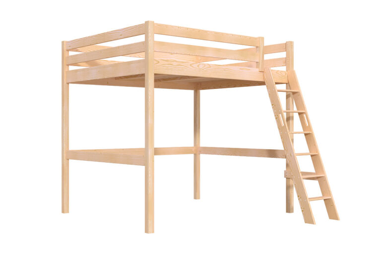 ABC MEUBLES - Lit mezzanine 2 places bois Sylvia 160x200 échelle inclinée