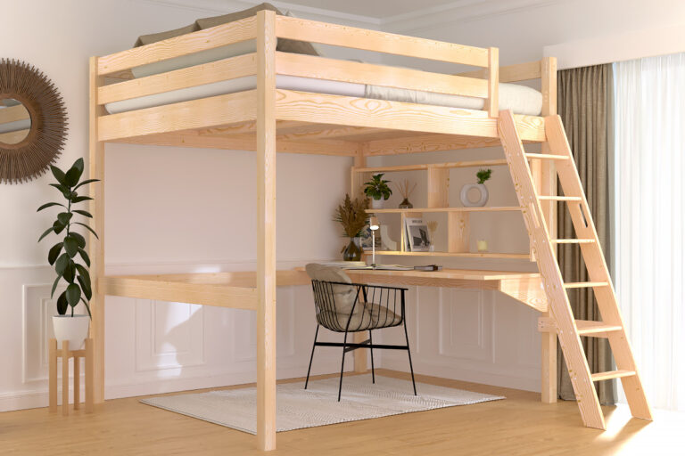 ABC MEUBLES - Lit mezzanine 2 places bois Sylvia 160x200 échelle inclinée