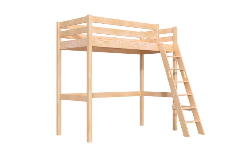 ABC MEUBLES - Lit mezzanine 1 place bois Sylvia 90x200 échelle inclinée