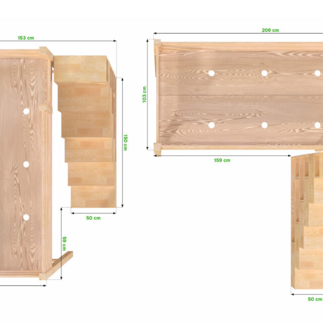 ABC MEUBLES - Lit mezzanine bois 90x200 Sylvia avec escalier cube