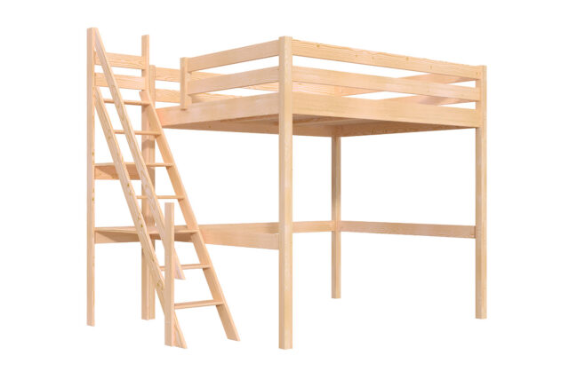 ABC Meubles - Lit Mezzanine bois 160×200 Sylvia avec escalier de meunier