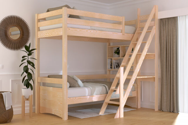 ABC MEUBLES - Lit Mezzanine bois Sylvia 90x200 avec escalier de meunier