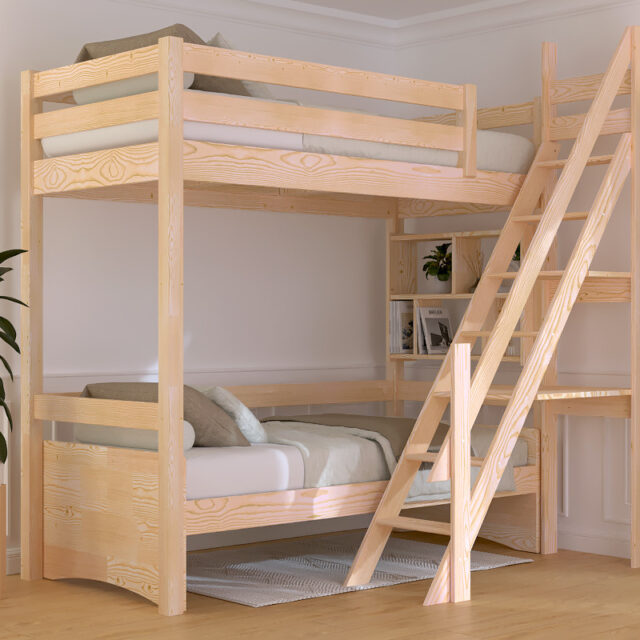ABC MEUBLES - Lit Mezzanine bois Sylvia 90x200 avec escalier de meunier