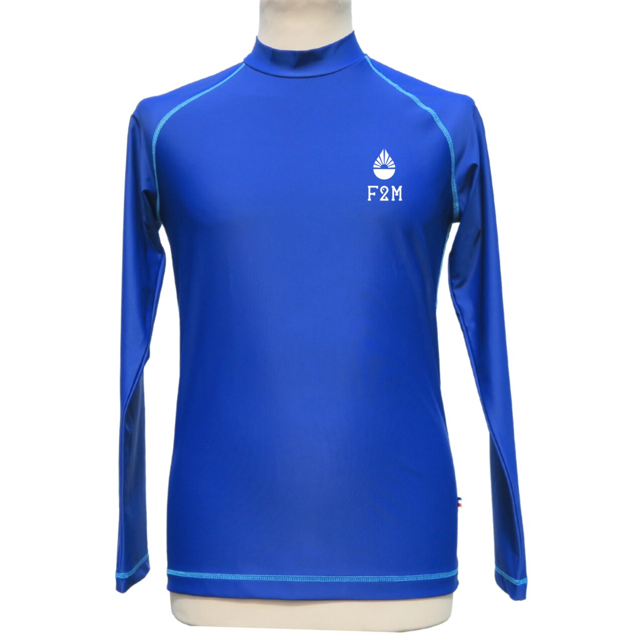 lycra homme ML uni bleu logo F2M blanc F2M - Lycra anti-uv homme UPF50+ Made in France bleu - différents motifs