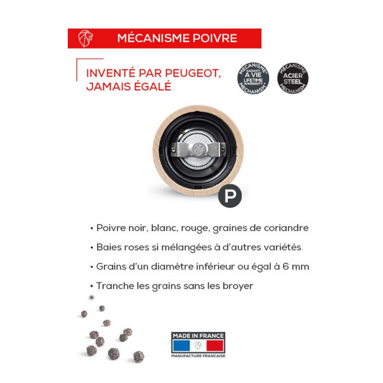 PEUGEOT SAVEURS - Moulin PEUGEOT sel sec poivre Paris Select Naturel - 6 tailles
