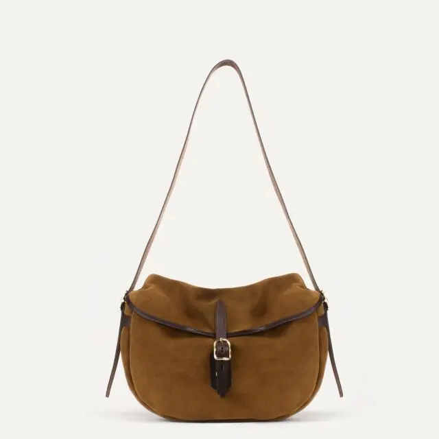 Bleu de Chauffe - Musette du pêcheur demi lune Margot –  Marron Noisette