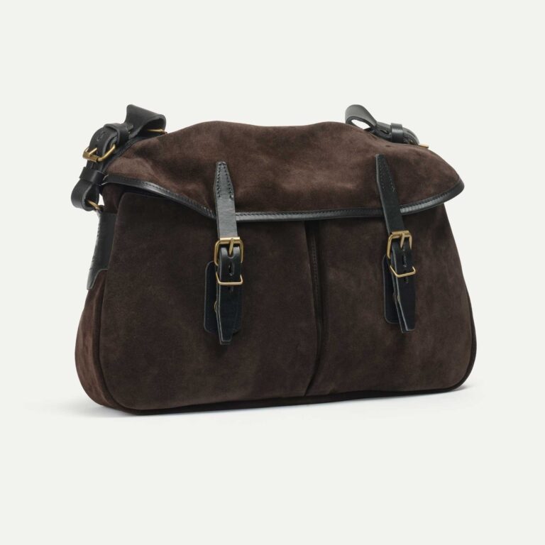 Bleu De Chauffe - Musette du Pêcheur M / Cuir Velours - Marron foncé