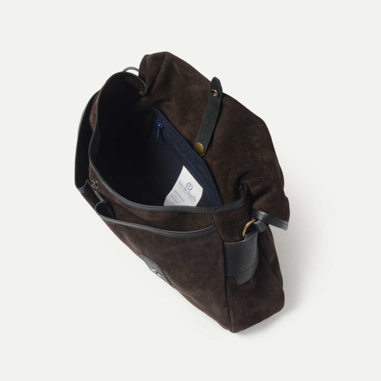 Bleu De Chauffe - Musette du Pêcheur M / Cuir Velours - Marron foncé