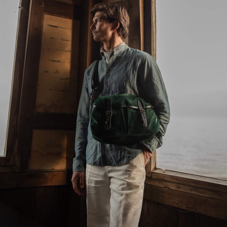 Bleu De Chauffe - Musette du Pêcheur M / Cuir Velours - Vert Foncé