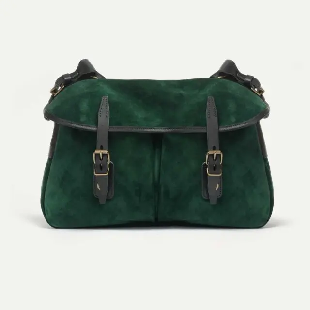 Bleu de Chauffe - Musette du Pêcheur M / Cuir Velours – Vert Foncé