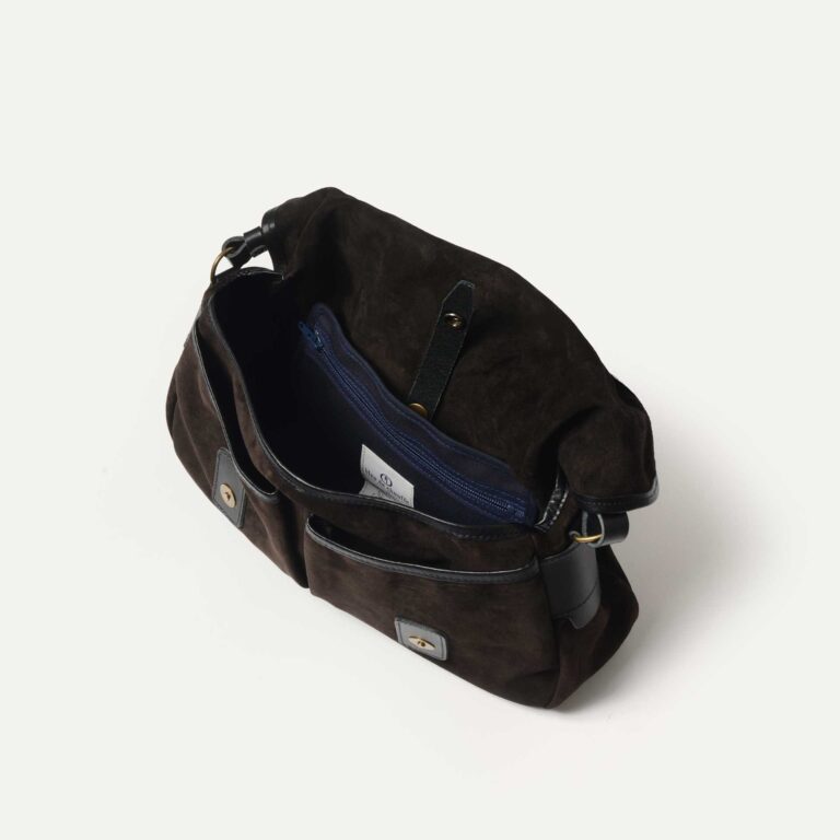 Bleu De Chauffe - Musette du Pêcheur S / Cuir Velours - Marron foncé