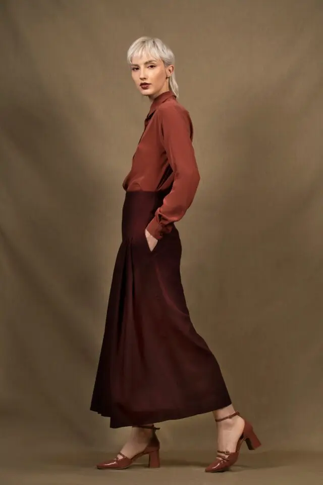 My tailor is Joh - Pantalon Large Taille Haute Laine Bordeaux – Abandon