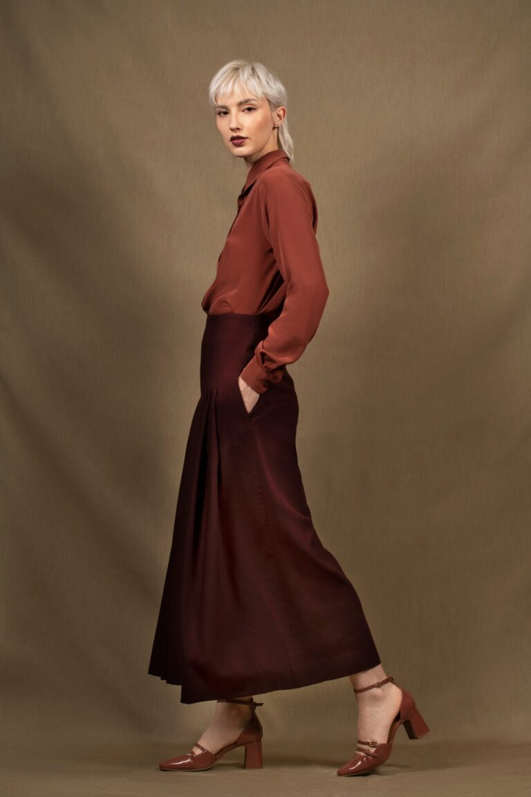 My tailor is Joh - Pantalon Large Taille Haute Laine Bordeaux - Abandon