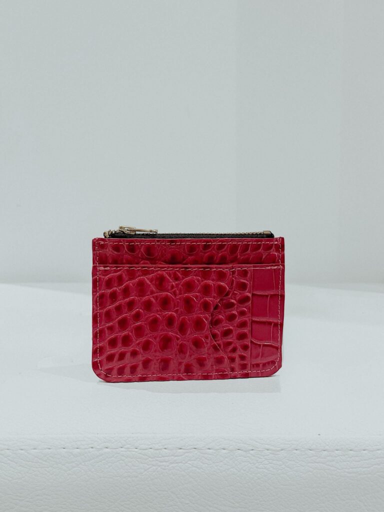 Maison Rottier - Maroquinerie fabriquée en France - Porte-Monnaie Cuir Rose Croco - Giulia
