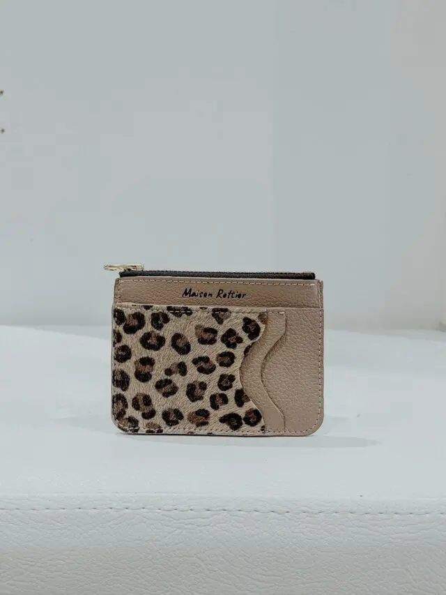 Maison Rottier - Porte-Monnaie Cuir Taupe Léopard – Giulia