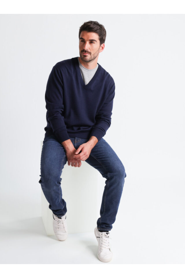 Monsieur Solfin - Pull col V laine mérinos · Camille