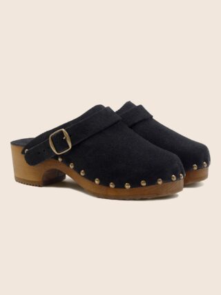 JULES & JENN - Sabots bois brides cuir daim noir