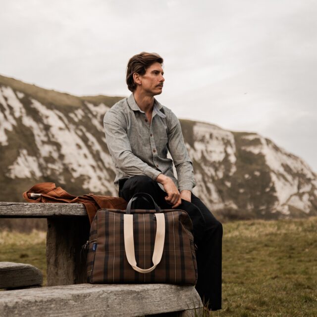 Bleu De Chauffe - Sac voyage aviateur Missak - Tartan brun rouge