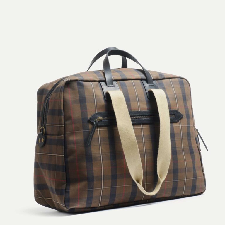 Bleu De Chauffe - Sac voyage aviateur Missak - Tartan brun rouge
