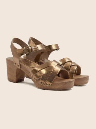 Sandales talon bois cuir bronze par la marque JULES & JENN JULES & JENN - Sandales talon bois cuir bronze