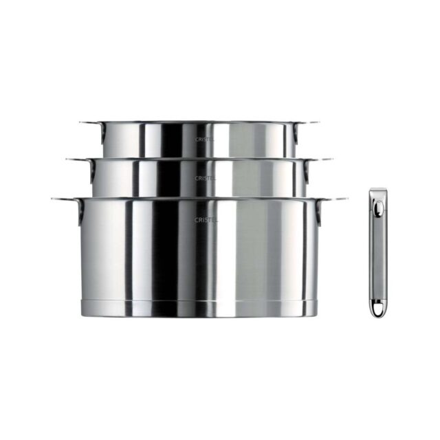 CRISTEL - Set batterie de 3 casseroles CRISTEL Strate + 1 poignée Zénith amovible
