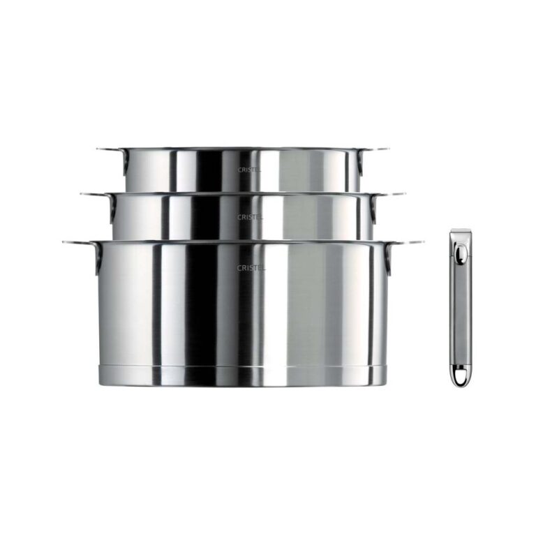 CRISTEL - Set batterie de 3 casseroles CRISTEL Strate + 1 poignée Zénith amovible