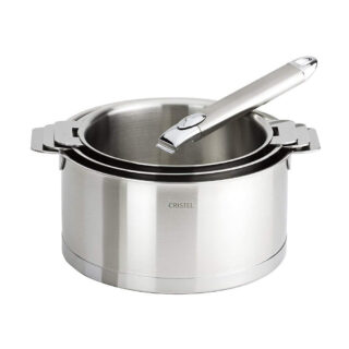 CRISTEL - Set batterie de 3 casseroles CRISTEL Strate + 1 poignée Zénith amovible