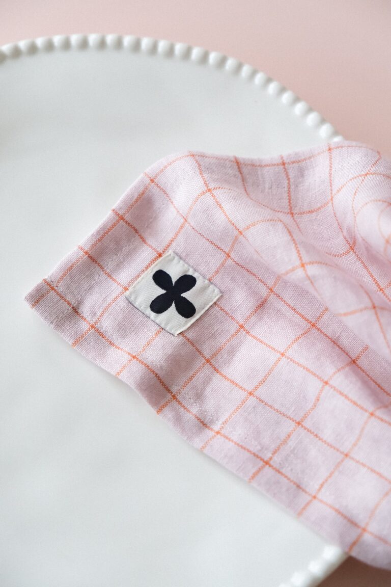 POZÉ - Lot de 2 Serviettes ou Sets de table en lin - Carreaux rose