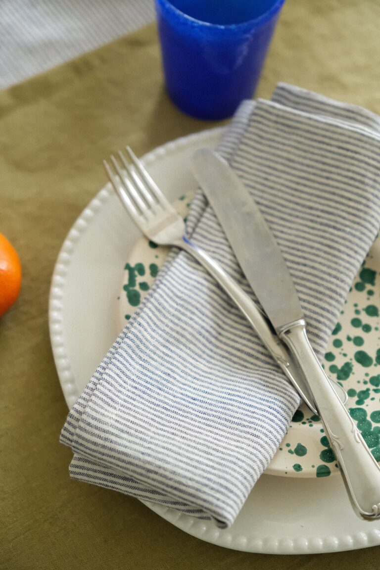 POZÉ - Lot de 2 Serviettes ou Sets de table en lin/coton - Milleraie bleu