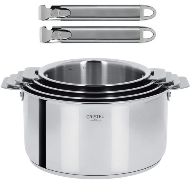 CRISTEL - Set batterie 4 casseroles CRISTEL Casteline 2 poignées bois - 3 finitions