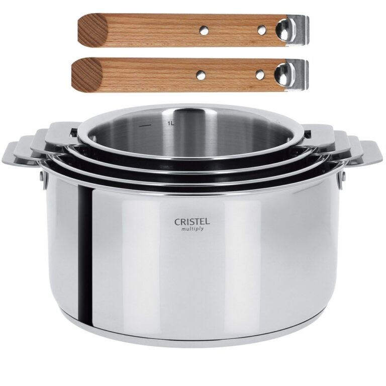 CRISTEL - Set batterie 4 casseroles CRISTEL Casteline 2 poignées bois - 3 finitions