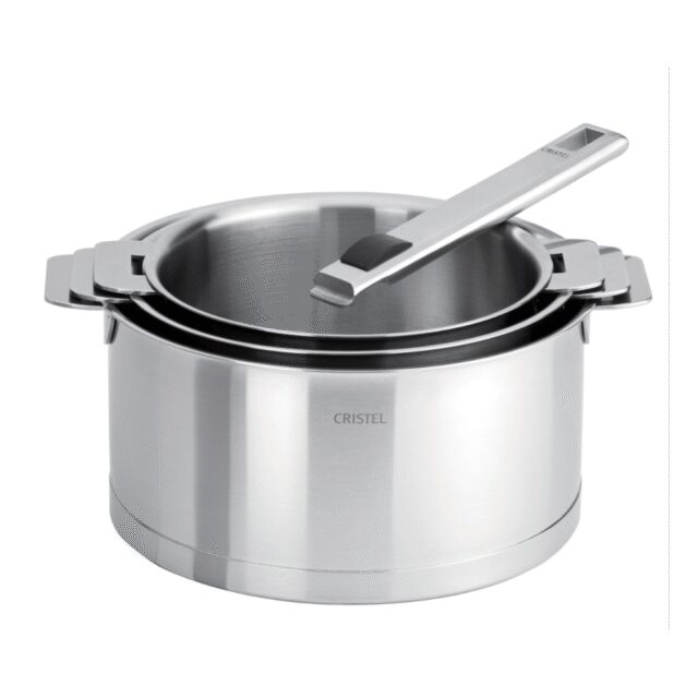 CRISTEL - Set batterie de 3 casseroles Cristel Strate + 1 poignée Strate Inox