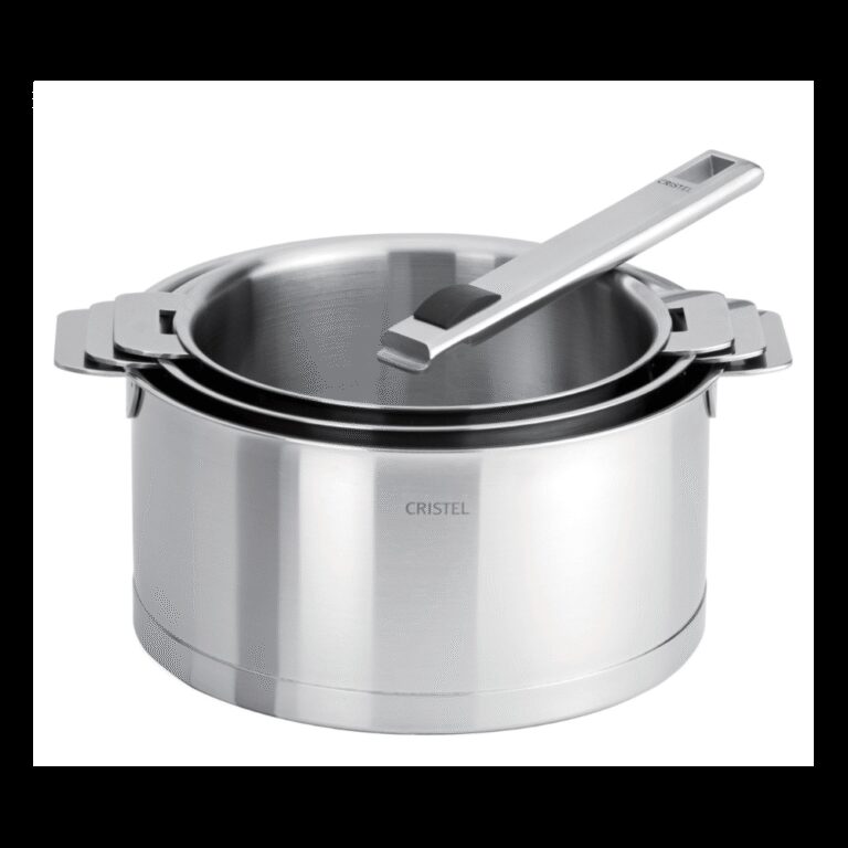 CRISTEL - Set batterie de 3 casseroles Cristel Strate + 1 poignée Strate Inox