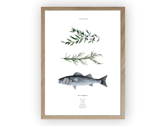varek.illustrations - Affiche : La recette du Bar en Papillote