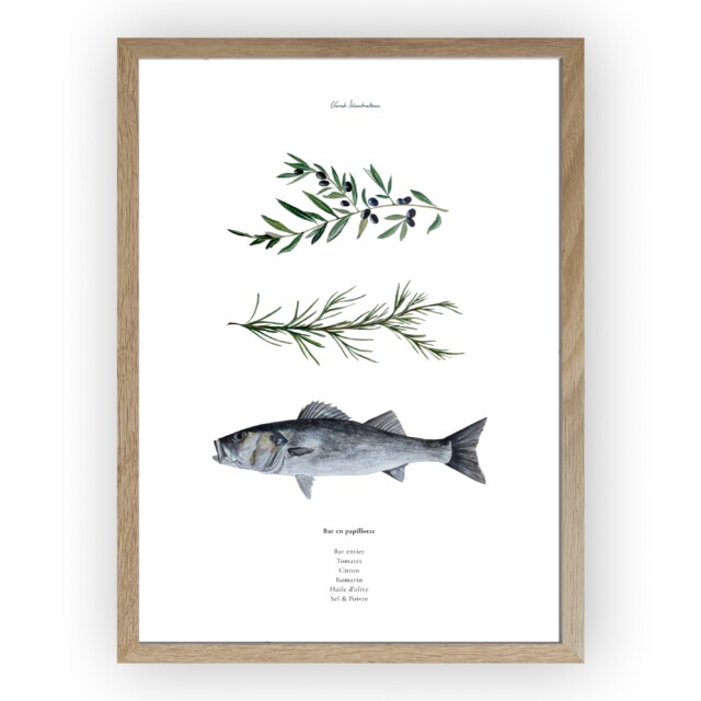 varek.illustrations - Affiche : La recette du Bar en Papillote