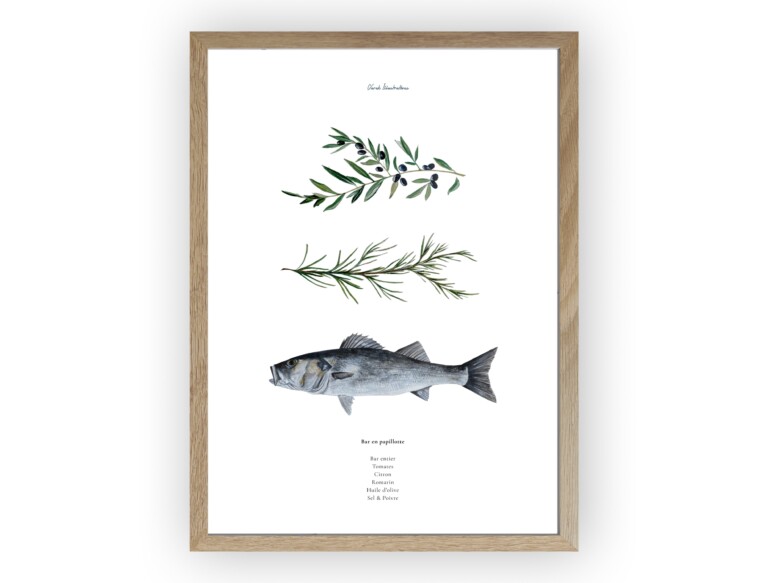 varek.illustrations - Affiche : La recette du Bar en Papillote