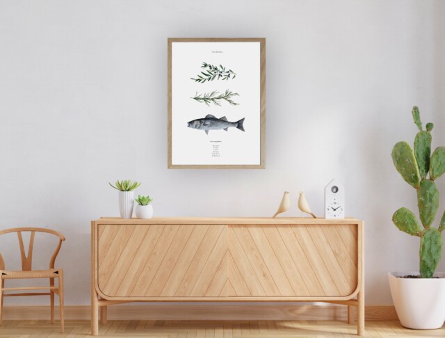 varek.illustrations - Affiche : La recette du Bar en Papillote