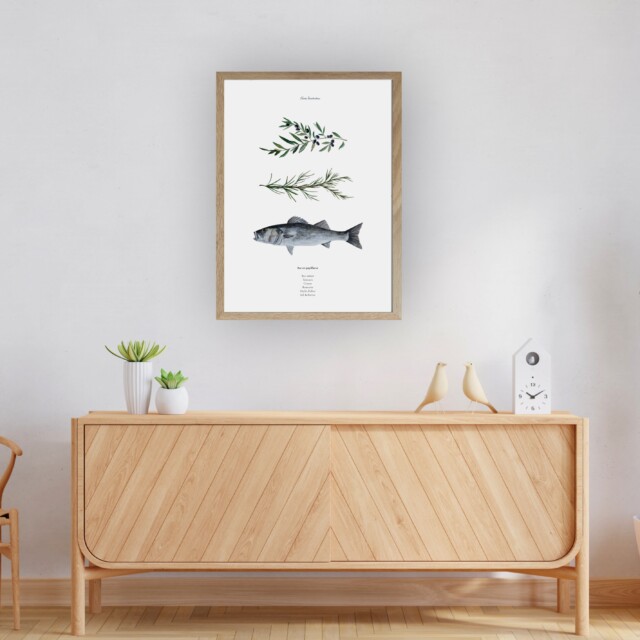 varek.illustrations - Affiche : La recette du Bar en Papillote
