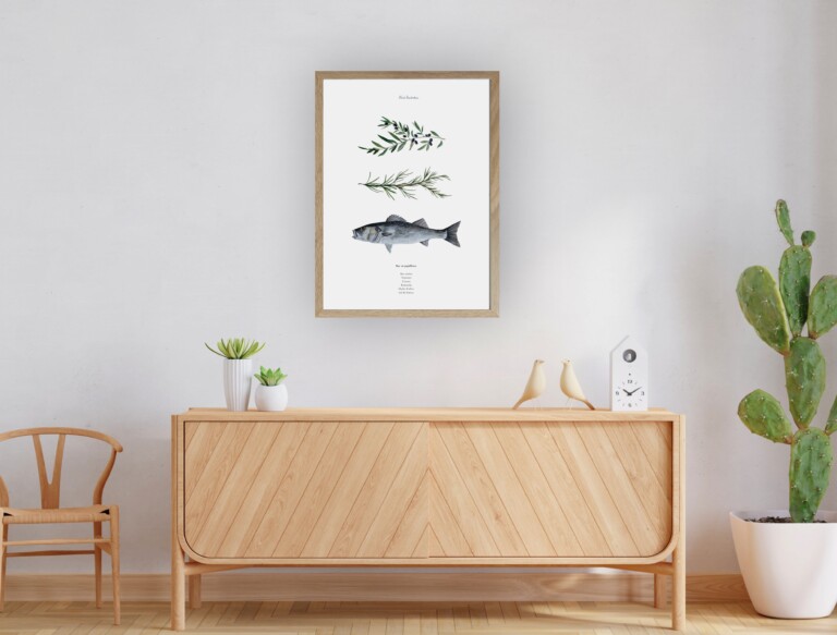 varek.illustrations - Affiche : La recette du Bar en Papillote