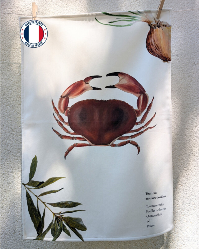 varek.illustrations - Lot de 3 Torchons 100% coton : Les Recettes de Fruits de Mer